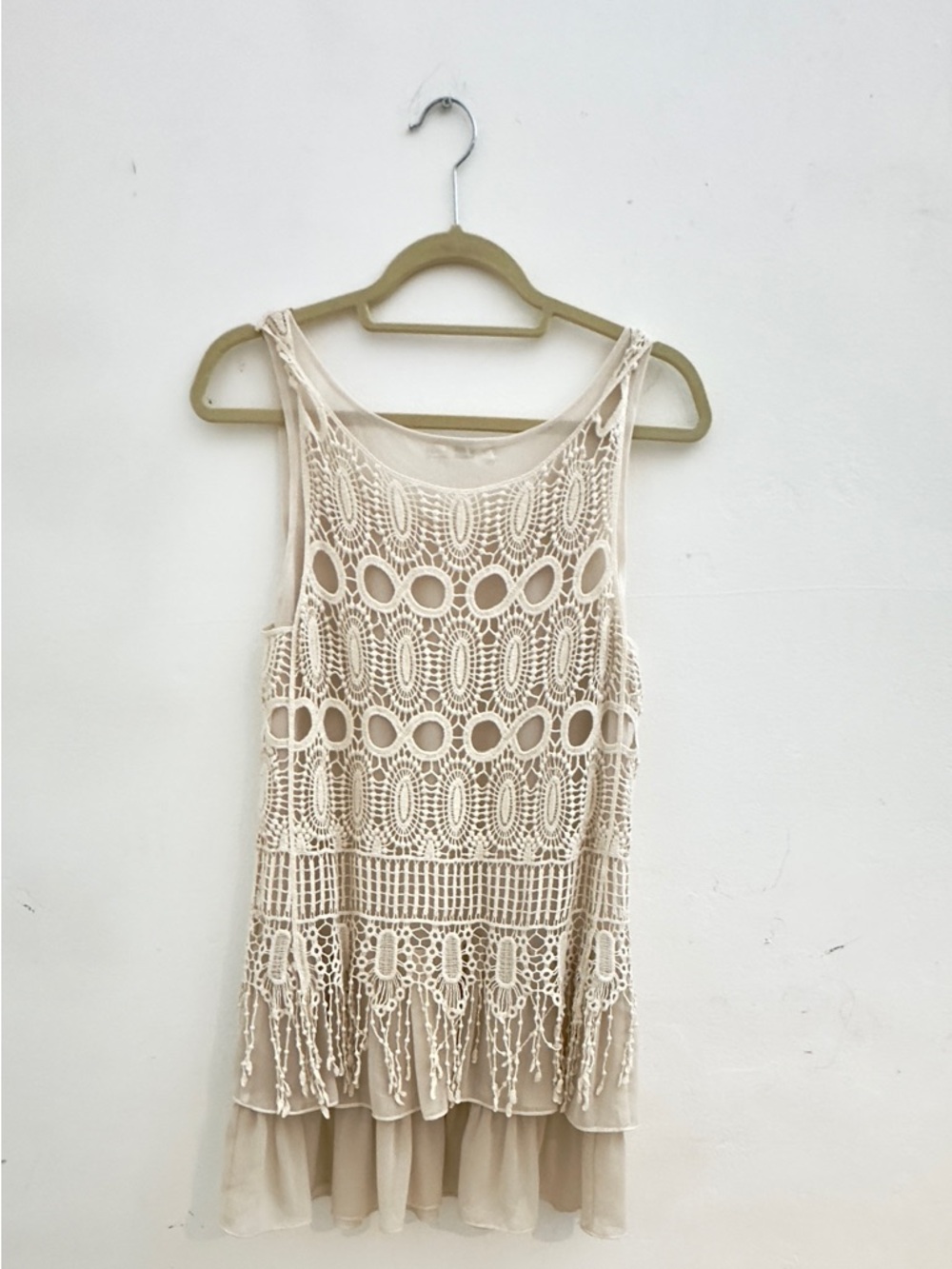 Millau Cream Crochet Trim-Mini Cover up beach or Cool summer top NWOT Small 4-6